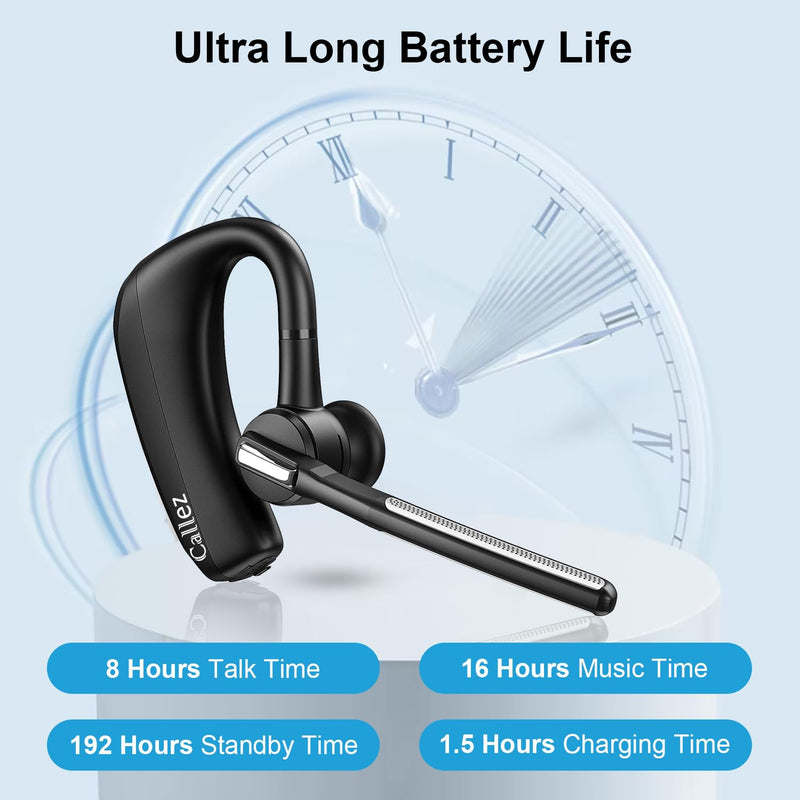Callez Bluetooth Headset V5.0, Bluetooth Earpiece with CVC8.0 Dual Mic Noise Cancelling Wireless Headset for iPhone Android Cell Phone Trucker Business Office Work, Clear Chat Black