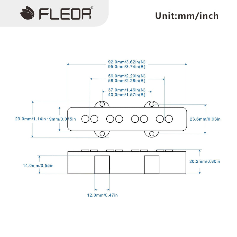 FLEOR Alnico 5 J Bass Pickups Neck & Bridge Pickup Set for 4 Strings J Bass Guitar Pickup Part Neck+Bridge Pickup