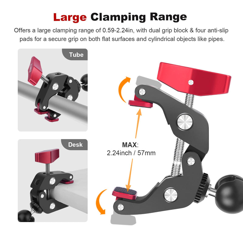 [AUSTRALIA] - Super Clamp with Dual Ballhead Magic Arm, Aluminum Camera Clamp Mount Kit for DSLR Action Camera/Phone/Monitor/Video Light/Microphone, Camera Mount for Tripod/Desk/Tube (SY006) 
