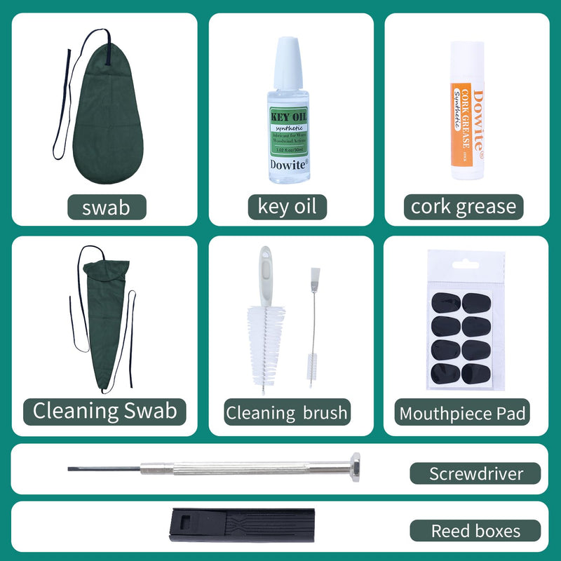 [AUSTRALIA] - Saxophone Cleaning Care Kit: Mouthpiece&Dust Brush, Cleaning Cloth,Swabs,Necking Swab,Finger Rest,Cork Grease, Key Oil,Mouthpiece Pad – Sax Cleaning Kit for Professional players, Students 