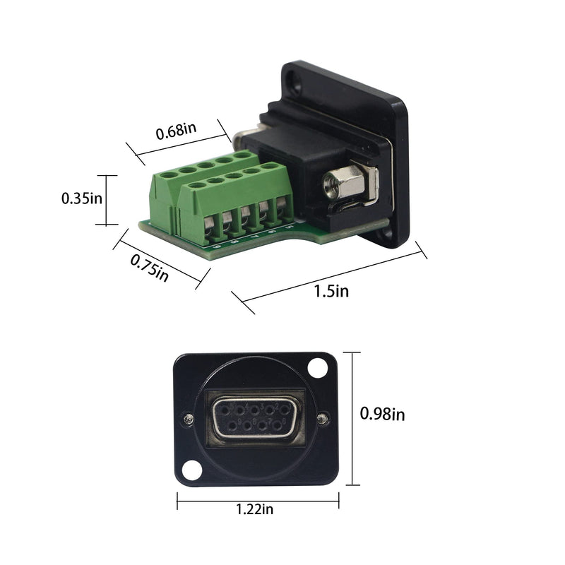 QIANRENON DB9 Panel Mount Terminal RS232 Serial to Terminal Female Adapter Connector Breakout Board, 9 Pin Welding-Free D-Type Connector,Black