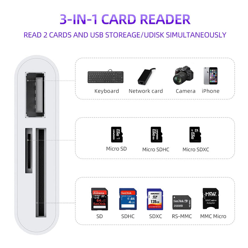 USB C to Micro SD TF Memory Card Reader, Compatible with iPad Pro, MacBook Pro/Air, Chromebook, 3-in-1 USB Camera Card Reader Adapter for XPS, Galaxy S10/S9 and More USB C Devices