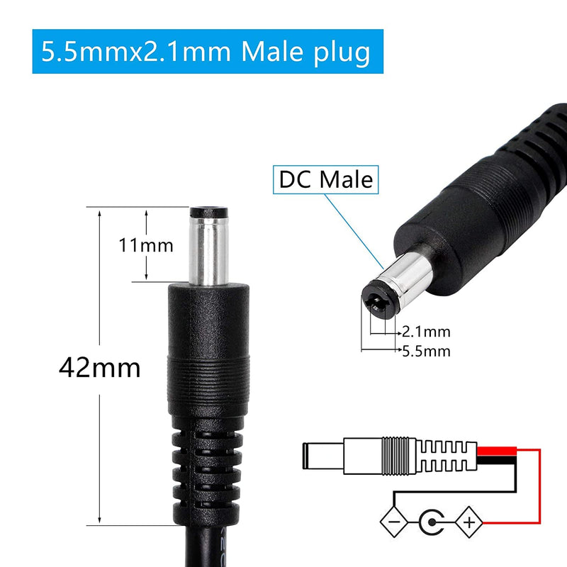 DC Power Pigtails Cable,3FT DC 5.5MM x 2.1MM Male Plug to Bare Wire Open End Power Wire Supply Repair Cable,16 AWG Barrel Connector Pigtail for CCTV Security Camera,DVR,LED Strip Light Etc-2 Pcs(M)