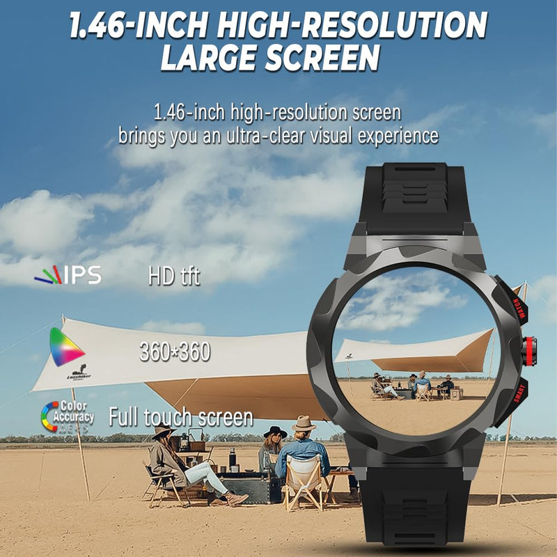 Business Smart Watch for Men,100 Sports Modes,5ATM Waterproof Fitness Smart Watch,1.46''HD Screen,470mAh Large Battery,with Heart Rate/Blood Pressure/Health Monitor Watch Smart D-silicone grey