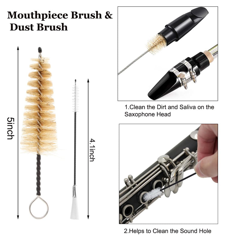 Saxophone Cleaning Cloth Kit, 4 in 1 Saxophone Cleaning Swab Kit, Including Cleaning Swab and Mouthpiece Brush for Alto Tenor Soprano Sax and Other Wind & Woodwind Instruments (Yellow) Yellow