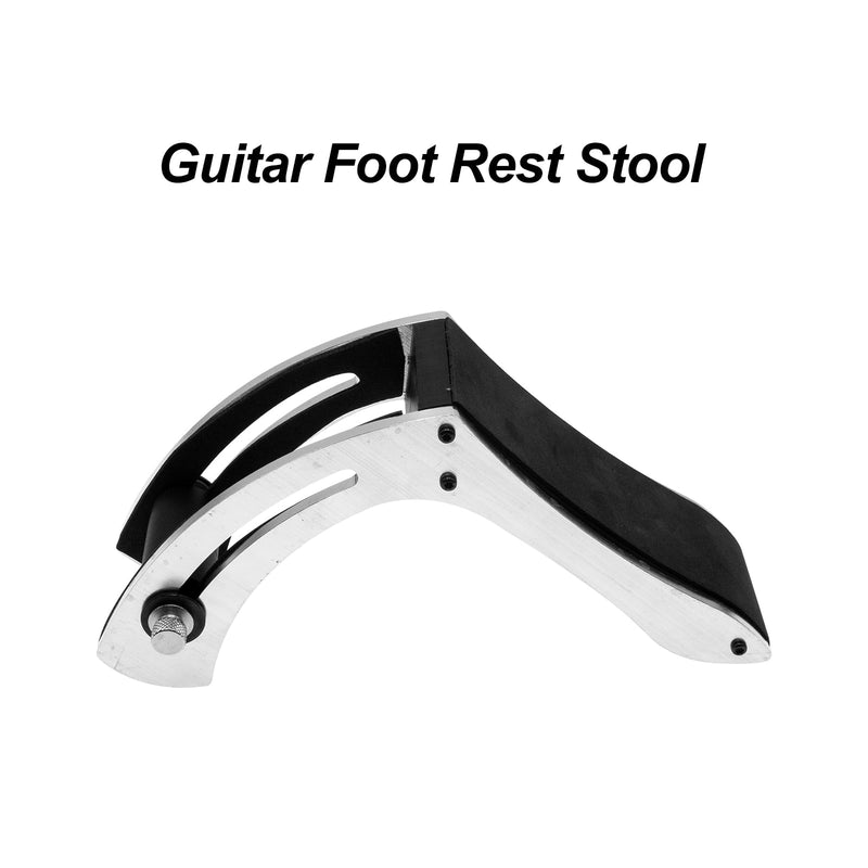 Guitar Foot Rest Stool, Adjustable Height Guitar Footstool for Electric Acoustic Guitar, Portable Metal Guitar Leg Rest Stand with Non-Slip Rubber Feet, Ergonomic Guitar Lifter for Guitarist Silver