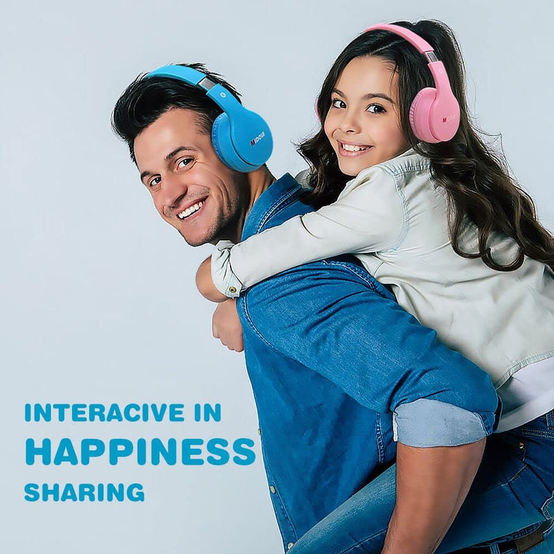 Headphones Bluetooth Wireless Kids Volume Limit 85dB /110dB Over Ear Foldable Noise Protection Headset/Wired inline AUX Cord Mic for Children Boy Girl Travel School Phone Pad Tablet PC Pink
