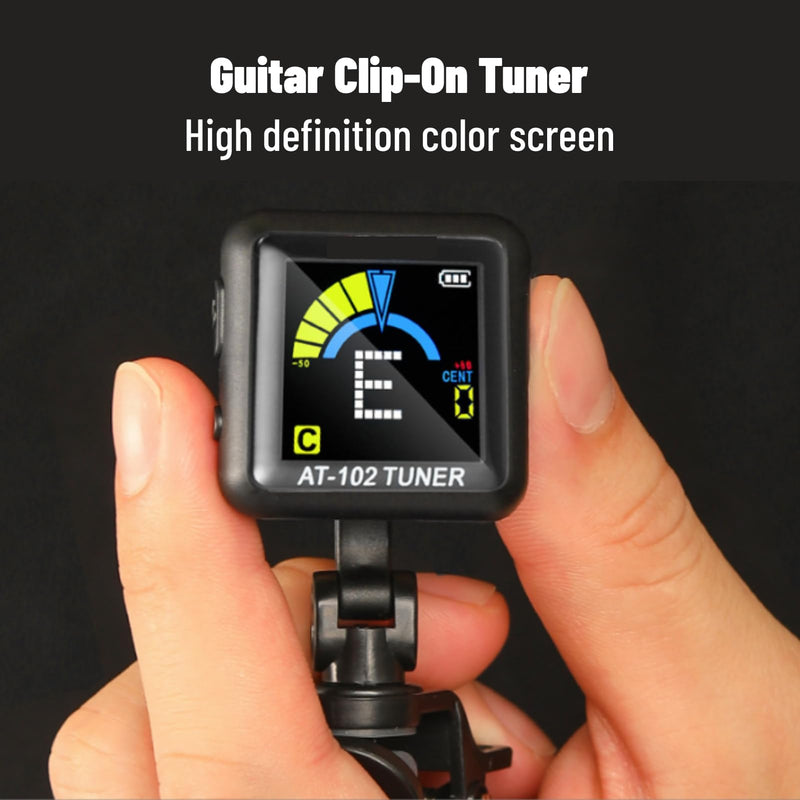 Guitar Tuner Clip On Violin Tuner USB Rechargeable with Color Display for Acoustic Electric Guitar Bass Ukulele Viola All Instruments(AT-102 Black) AT-102 Black