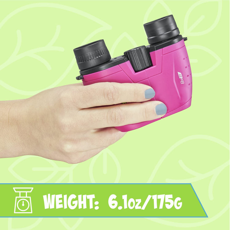 Tasco Kids Binoculars 8x21, Compact Binoculars for Kids Ages 3-12, Great for Adventures, Hiking, Camping, Travel, Bird Watching Not-Foldable Pink