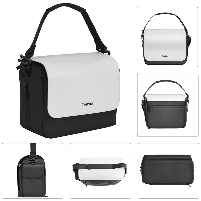 Cwatcun Camera Shoulder Bag, Waterproof Crossbody Case, Compact Photography Backpack, Compatible with Canon/Nikon/Sony/Fuji DSLR/SLR/Mirrorless Camera, Lens and Accessories, White Small