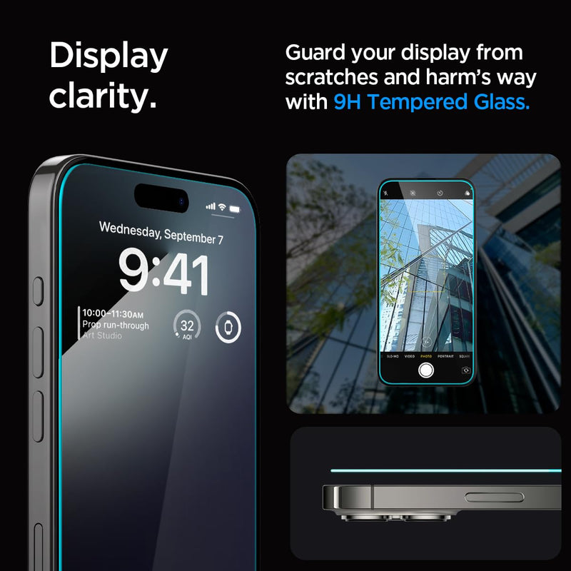 Spigen Tempered Glass Screen Protector [GlasTR EZ FIT] designed for iPhone 15 Pro [Case Friendly] - 2 Pack