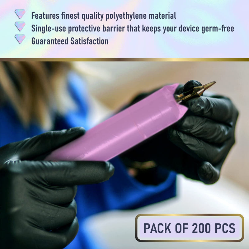 BRAWNA 220 Pack PMU Machine Pen Covers - Microneedling Machine Cover - PMU Supplies - Color - Pink 200 Pack