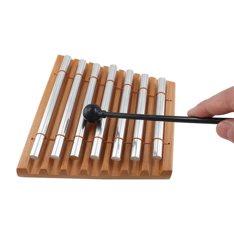 7 Tone Hand Chime, Wood Meditation Chime Bell Percussion Instrument with Black Mallet for Teachers' Classroom Management, Yoga 7 Tone Hand Chime