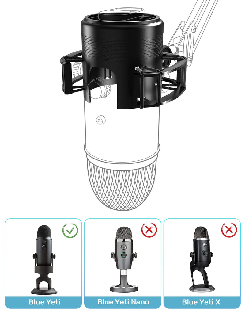 Custom Built for Blue Yeti Shock Mount with Pop Filter, 2025 Upgrade Anti-Vibration Suspension Elastic Shock Mount Holder Clip Mics Stand with Screw Adapter Compatible with Yeti Microphone Blue Yeti Shock Mount with Windscreen