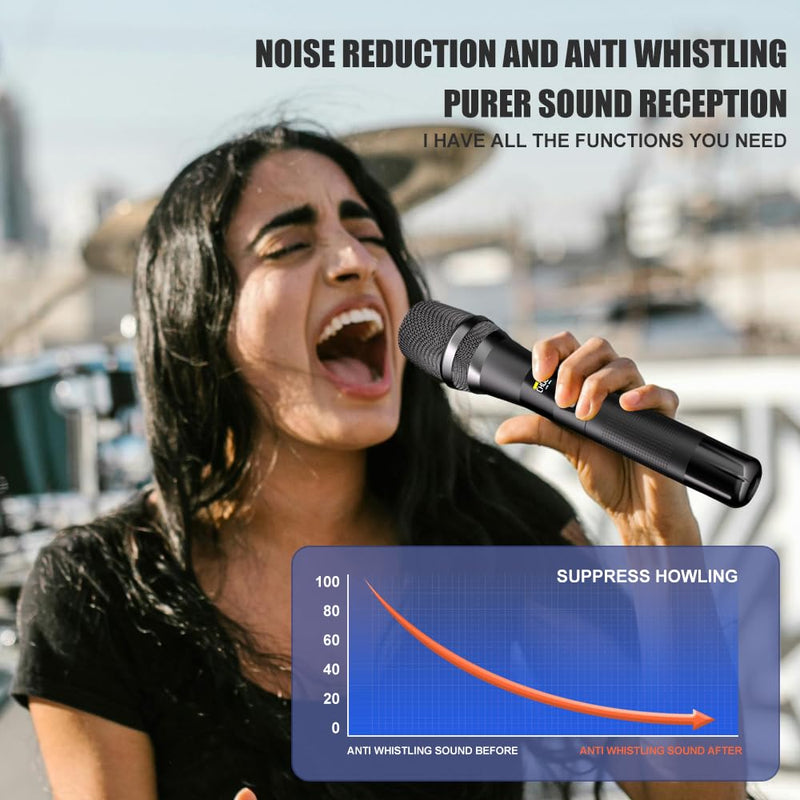 [AUSTRALIA] - AX322 Professional UHF Wireless Dynamic Microphone Set, Dual Microphones with Rechargeable Receiver, Plug and Play, Suitable for Karaoke and Musical Instruments 
