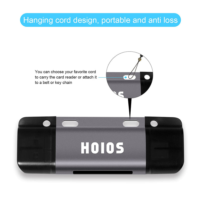 SD Card Reader USB-C,3-in-1 Memory Card Reader with Tri-Connectors, USB 3.0 Card Reader Adapter for SDXC,Micro SDXC,Compatible with Windows,Mac OS ,Linux, Android,Silver Gray
