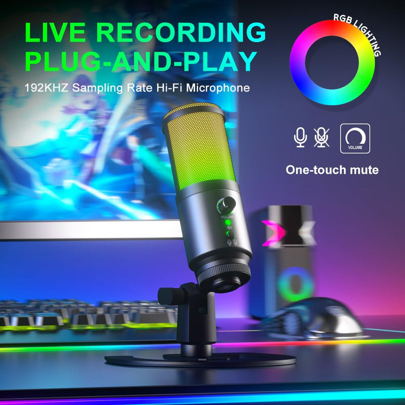 G-MARK MK6 RGB USB Condenser Microphone, Gaming Microphone for Podcasts, Streaming, Broadcasting, Condenser Mic with Cardioid, Omnidirectional, Compatible with PS4/5/PC