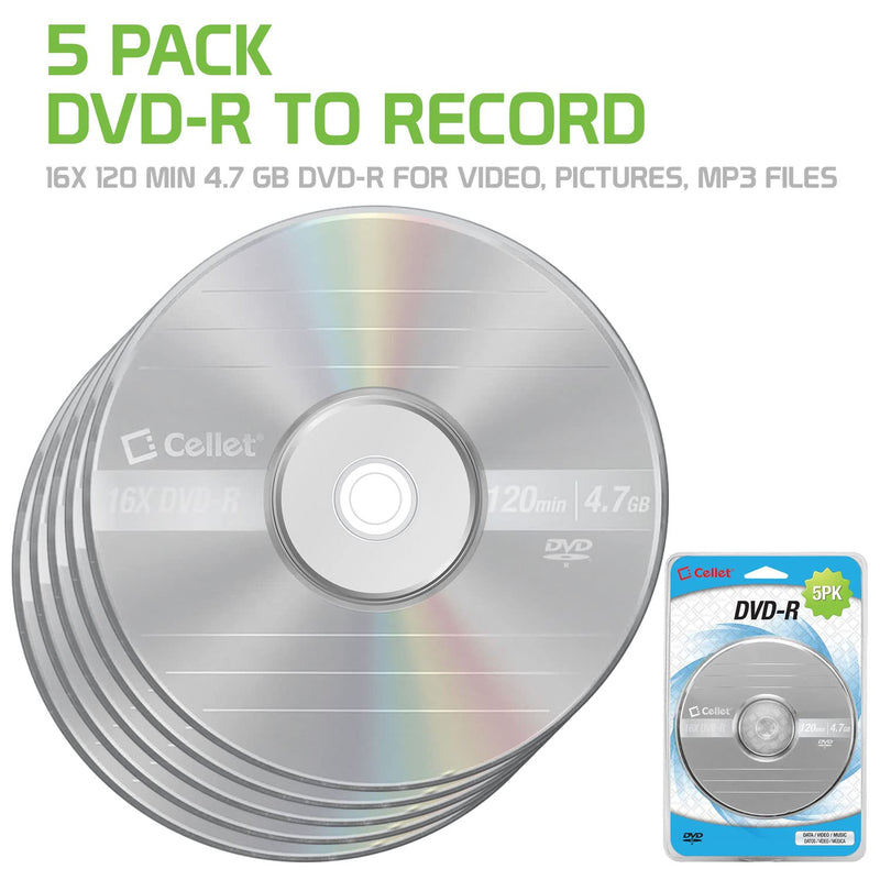 Recordable Blank DVD Disk 16X 120 Min 4.7 GB DVD-R for Video, Pictures, MP3 Files (DVD-R) (5 PIECES) WDVD5