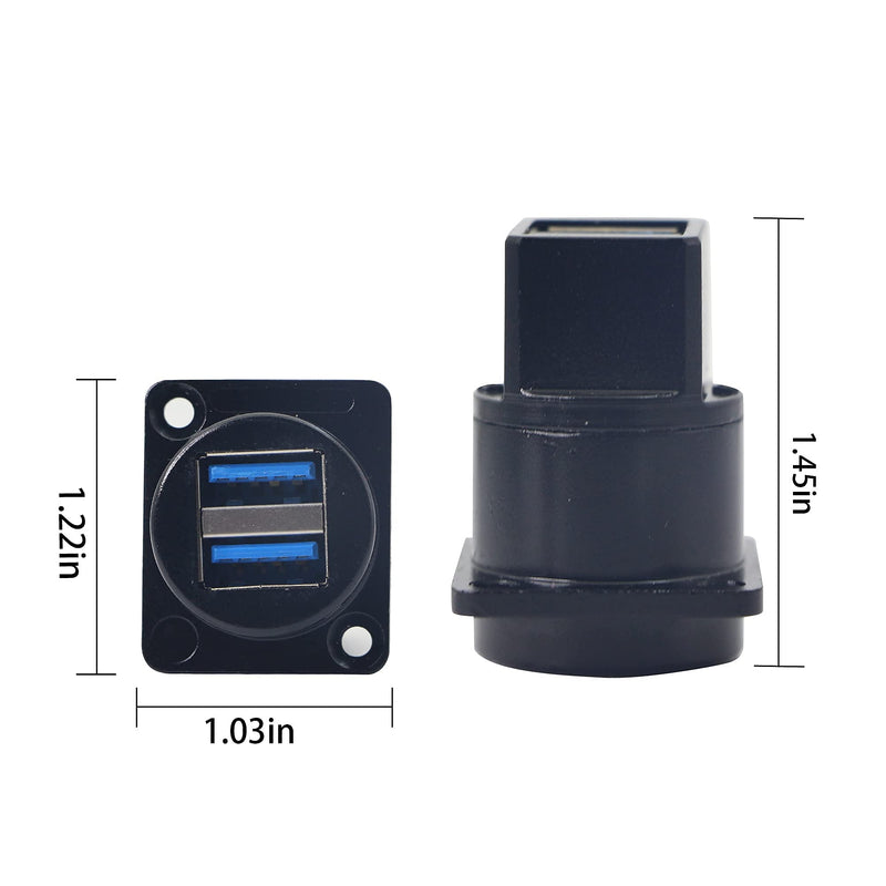 QIANRENON Dual USB 3.0 D Panel Mount Solderless Connector, USB 3.0 Female to Female Coupler Socket Panel Mount Pass Through Adapter，Fixed Panel Front and Rear Straight USB Extender