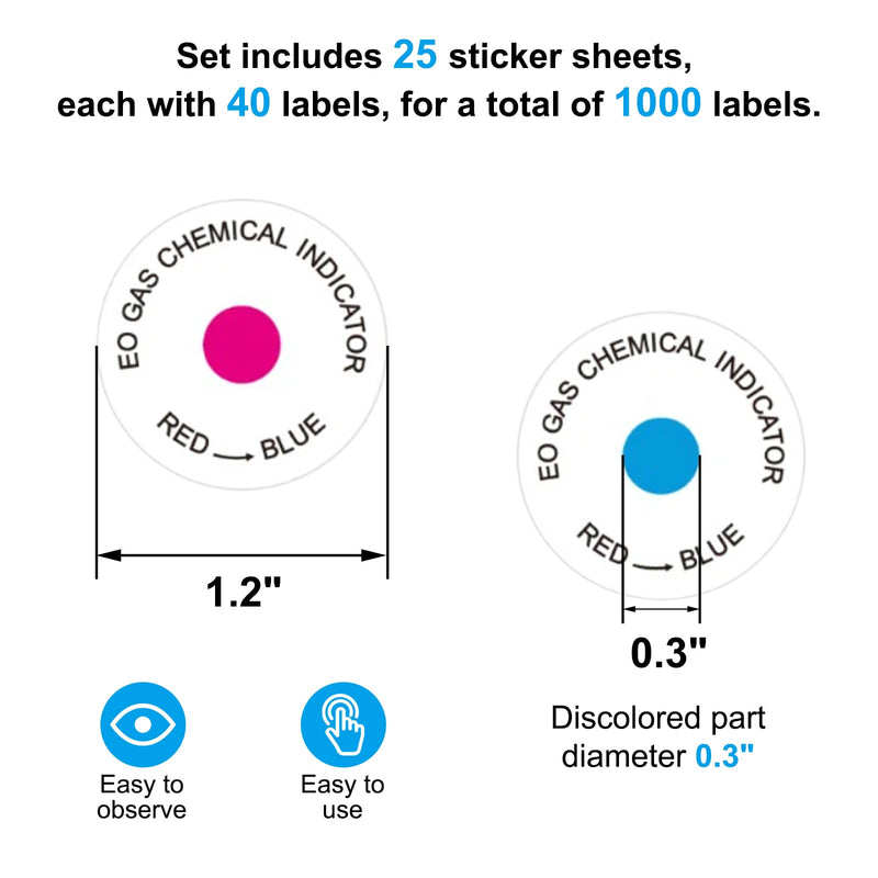 [AUSTRALIA] - ETO Sterilization Indicator Label Sticker - Ethylene Oxide Gas Chemical Adhesive Mark, 1.2" Diameter, 1000 Pcs 