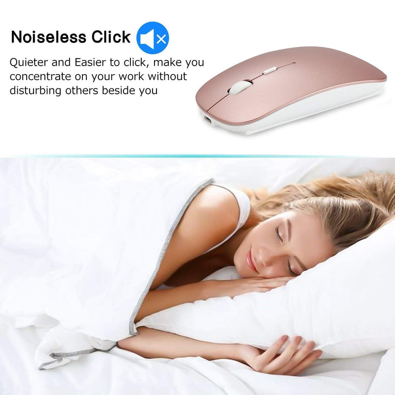 2.4GHz Wireless Bluetooth Mouse, Dual Mode Slim Rechargeable Wireless Mouse Silent USB Mice, 3 Adjustable DPI,Compatible for Laptop Windows Mac Android MAC PC Computer (Rose Gold)