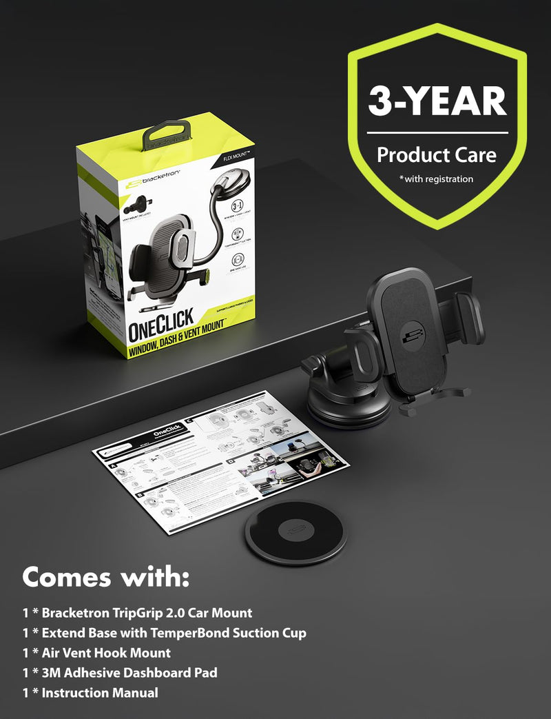 Bracketron TripGrip 2.0 Car Phone Holder, Dash & Window, Suction Cup, 360° | TripGrip 2.0 suction cup car phone mount with one-hand operation and secure mounting for iPhone, Samsung, and GPS devices