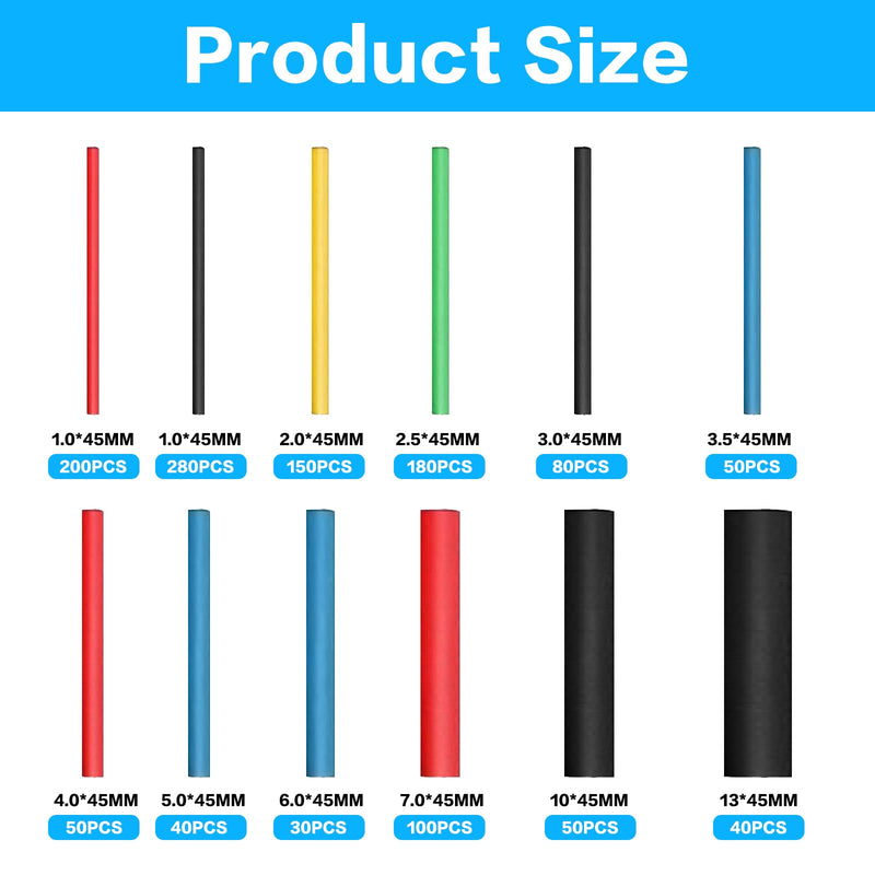 1250 Piece Heat Shrink Tube Set, Heat Shrink Tubing, 2:1 Ratio Insulation Hose, Heat Shrink Tube Assortment, Electrical Wire Cable, Heat Shrink Tube Kit, for Insulating & Repairing Cables