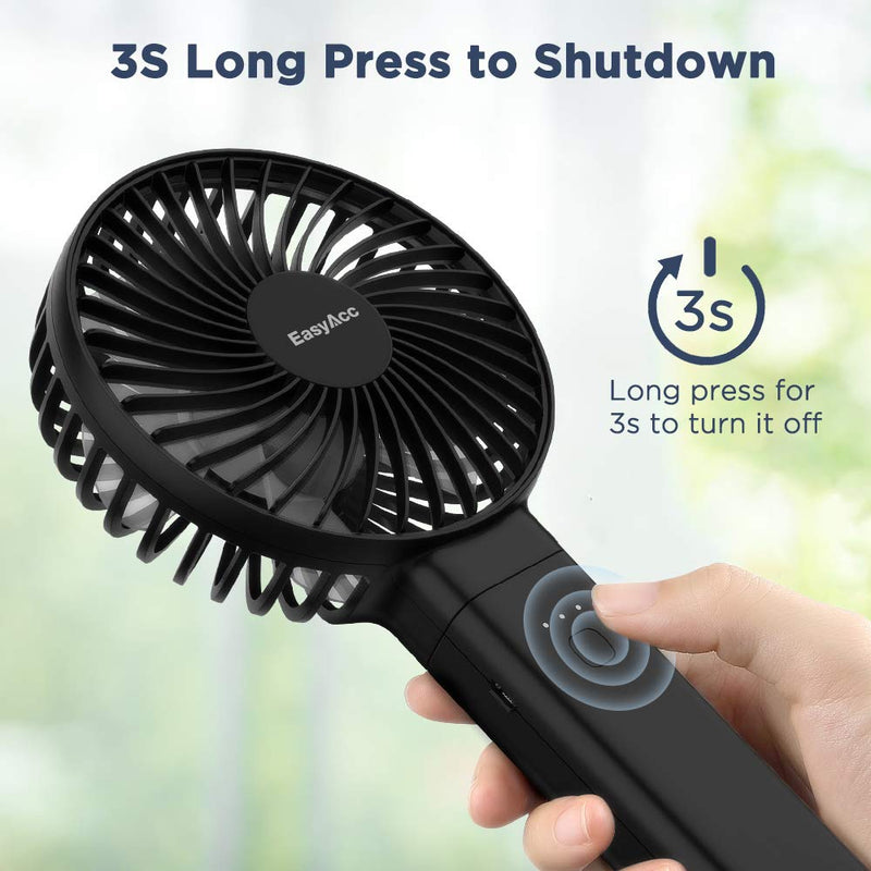 Handheld Fan, EasyAcc 2022 Upgraded Portable Fan [ 4 Speed Quiet Powerful Hand Fan] 3-17 Hours Battery Operated Fan, One Touch Power Off Foldable USB Desk Fan Personal Fan for Home Travel Outdoor Black 3-17H Working Time