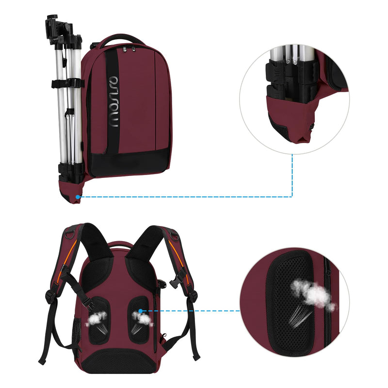MOSISO Camera Backpack,Photography Backpack Padded Camera Bag, Wine Red | DSLR/SLR/Mirrorless Shockproof Camera Bag with Customized Modular Inserts&Tripod Holder Compatible with Canon,Nikon,Sony