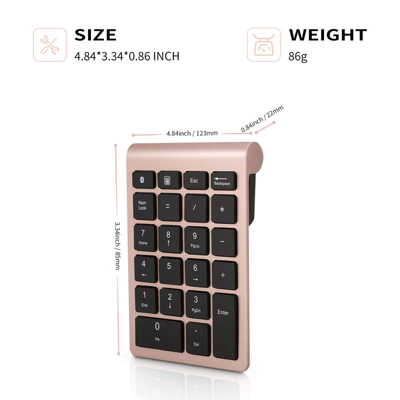 Bluetooth Number Pad, 22 Keys Number Keypad with Shortcut Key, 10Keys Portable Financial Accounting Wireless Number Pad, Bluetooth 5.0 Numeric Keyboard for Laptop, PC, Desktop, Pad(Rose Gold)