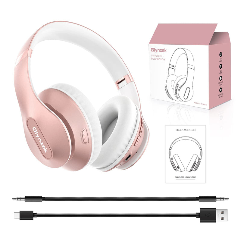 [AUSTRALIA] - Wireless Headphones Over Ear 65H Playtime HiFi Stereo Headset with Microphone and 6EQ Modes Foldable Bluetooth V5.3 Headphones for Travel Smartphone Computer Laptop Rose Gold WH207A 