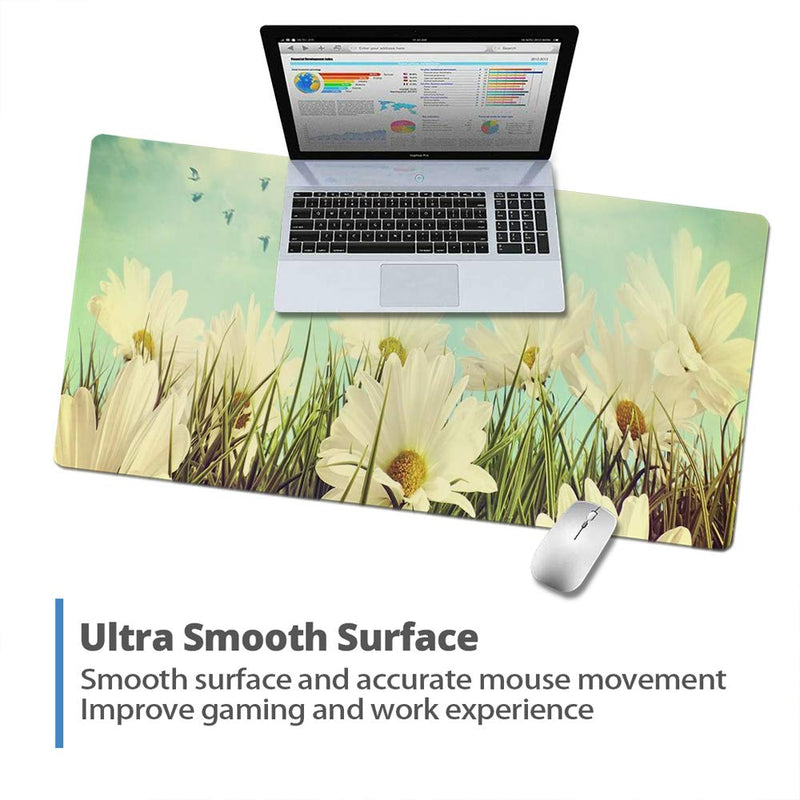 QIYI Desk Pad Large Keyboard and Mouse Pad for Laptop Computer, PU Leather Desk Cover Protector, Desk Décor Accessories for Office Home Work Writing Gaming 31.5" x 15.7" - Daisies in Summer 31.5" x 15.7"