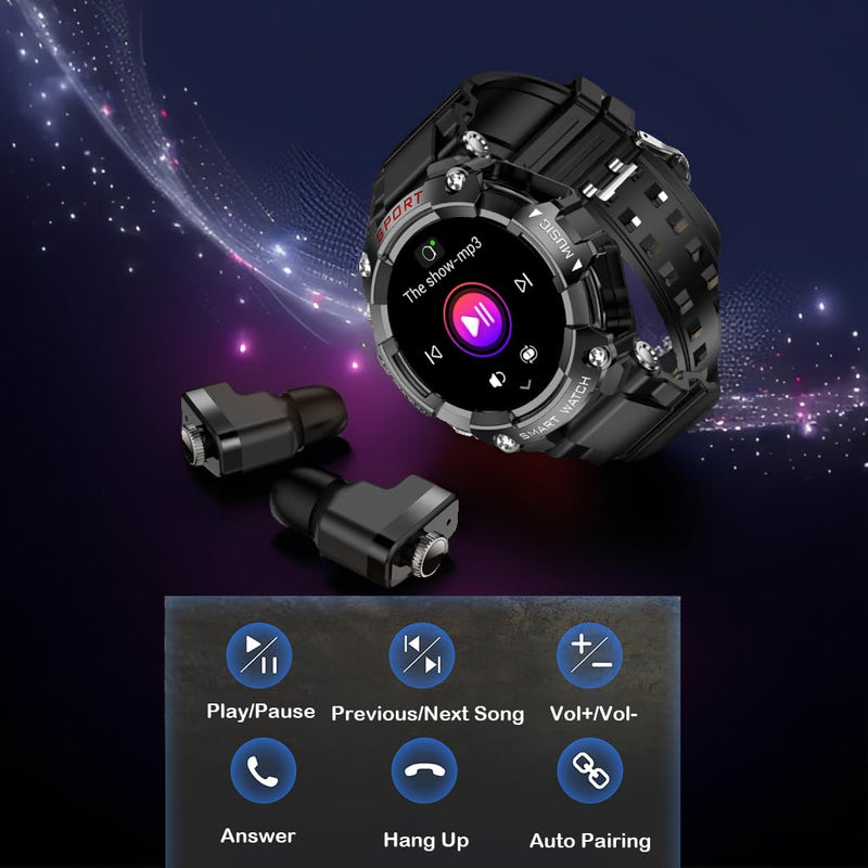 Smart Watch with Earbuds (Answer/Make Calls), 1.52" Sport Watches for Men Women, Fitness Watch Support Bluetooth/Local Music/110 Sport Modes+, SmartWatch Compatible with iPhone Android, Blue