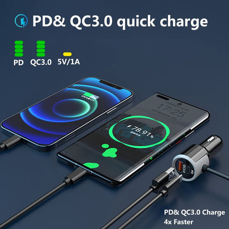 [AUSTRALIA] - WYYHAA Bluetooth Car Adapter, Blutu para Carros with 2 Microphones & QC3.0 +Type-C PD 18W HiFi Bass Supports Hands-Free Calling, Siri Google Assistant, TF Card AUX Output Silver 