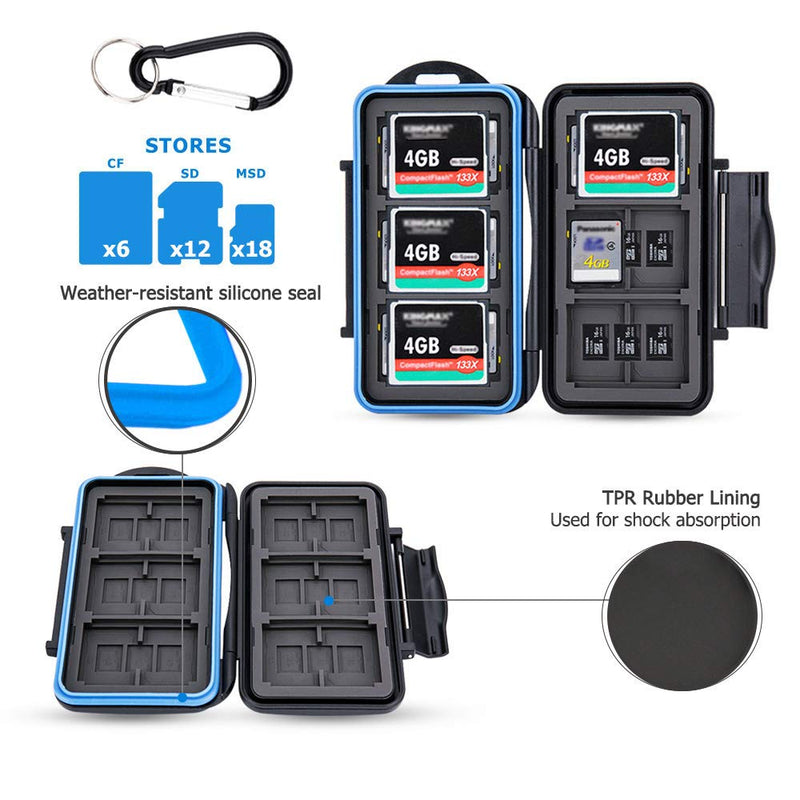 JJC SD Micro SD CF TF Memory Card Case Holder Storage 6 CF & 12 SD & 18 Micro SD Card,Water-Resistant and Shockproof Store 4 CF, 8 SD, 16 Micro SD/TF & 1 Removal Tool