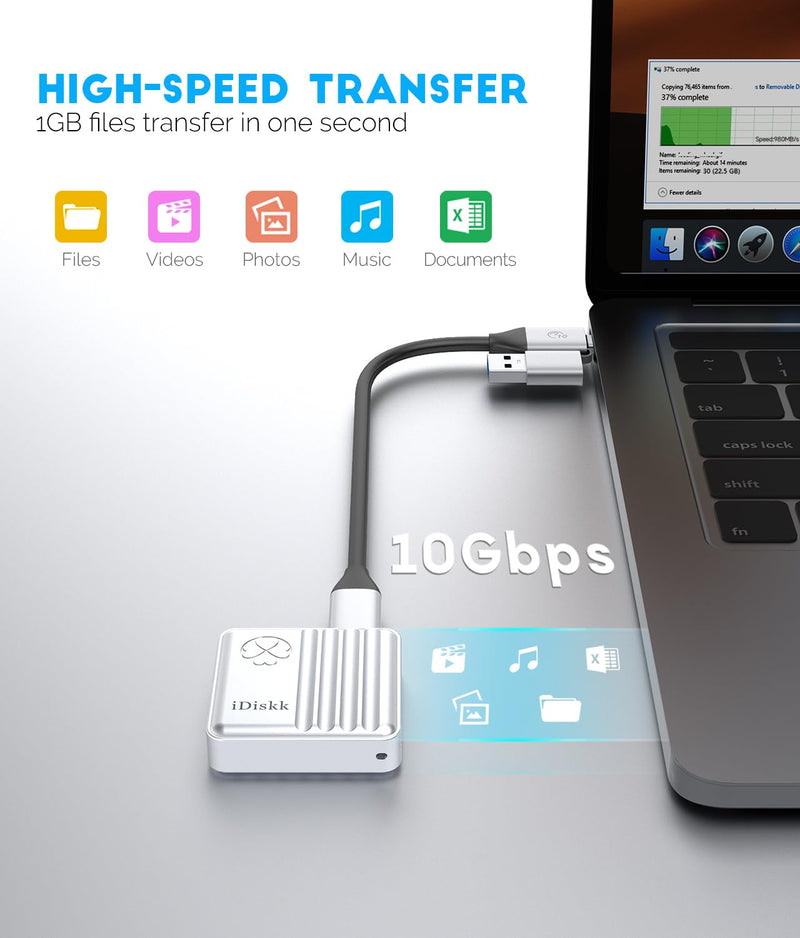 iDiskk 10Gbps M.2 NVMe SSD Enclosure,USB 3.2 Gen2 External SSD Reader | Supports 2230 M-Key NVMe SSD for iPhone17/16/15/iPad/Mac/PC, Pocket-Sized Portable Mini Design,Up to 2TB Max Capacity