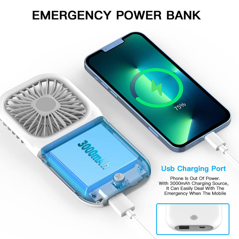 AICase Handheld Portable Mini Fan Small Battery Operated Fan 6 in 1 Personal Fan 3000 mAh USB Rechargeable,3 Speed Adjustable,Neck lanyard for Office Outdoor Travel Neck lanyard white
