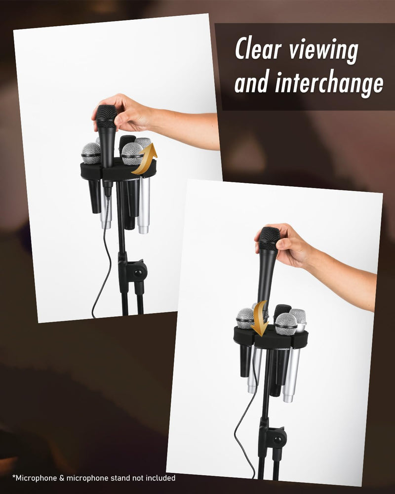 Multi Microphone Holder, Wired and Wireless Mic Holder for Stand, Hold Up to 6 Microphones, Aluminum, Black