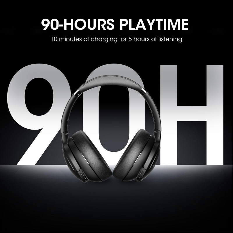 DOQAUS 𝐔𝐩𝐠𝐫𝐚𝐝𝐞𝐝 Bluetooth Headphones Over Ear, 90H Playtime Bluetooth 5.3 Wireless Headphones 3 EQ Modes, Built-in HD Mic, HiFi Stereo Sound,Deep Bass,Memory Foam Ear Cups for Phone/PC Black