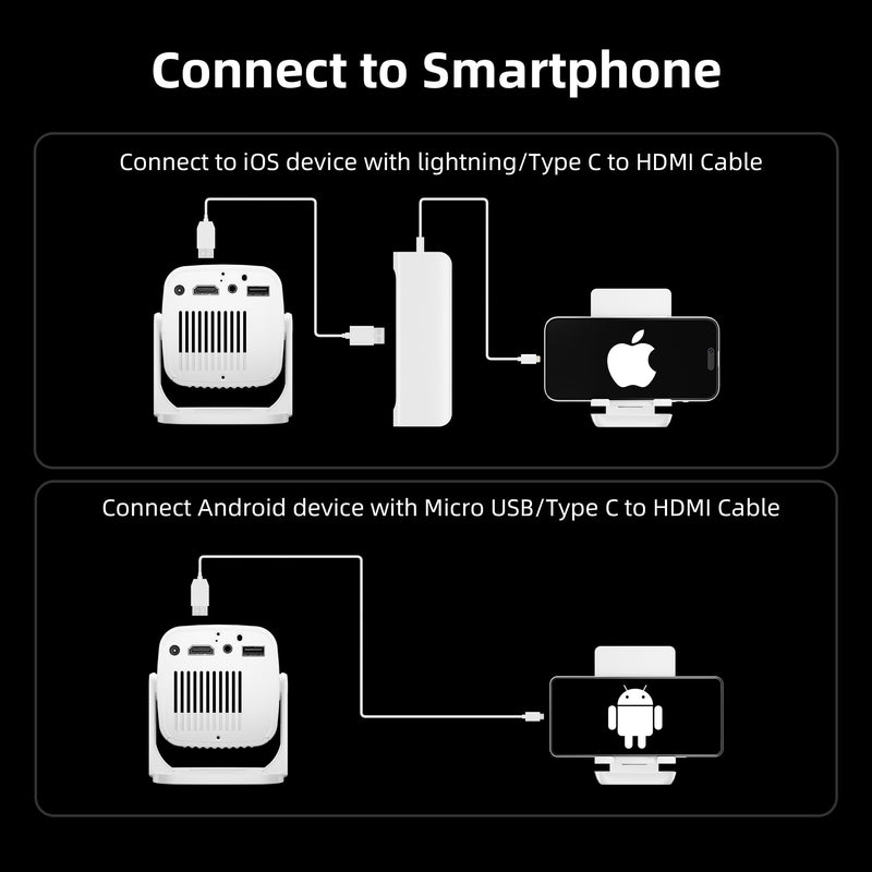 [AUSTRALIA] - Mini Projector, Portable Projector 4K & Full HD 1080P Support, 270° Rotation Outdoor Projector, Movie Projector Compatible with Smartphone, TV Stick, Laptop, PS4, HDMI, USB Ivory 