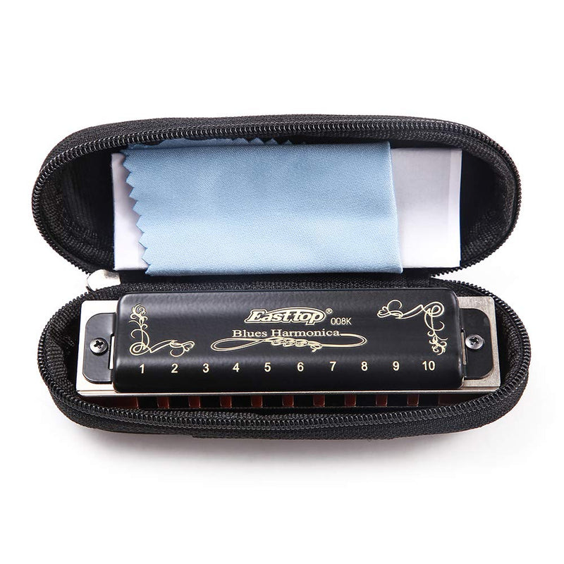 [AUSTRALIA] - Blues Harmonica E Key, Diatonic 10 Hole 20 Tone 008k Black Harmonica, Standard for Professionals, Adults & Beginners 
