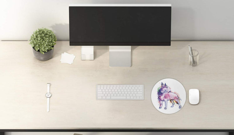 Lunarable Bull Terrier Mouse Pad for Computers, Grunge Dog Illustration in Watercolor Effect Paint Splashes Print, Round Non-Slip Thick Rubber Modern Gaming Mousepad, 8" Round, Fuchsia Multicolor