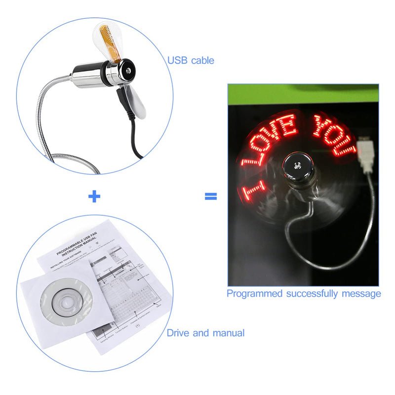 POPETPOP USB Clock Fans, Mini USB Fan Programmable Edit LED Display Fan Portable Cooling Fan for Office Home