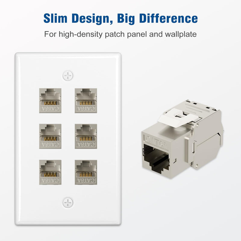 iwillink 10Gbps Shielded Cat6A Keystone Jack, 25-Pack | 180 Degree Toolless Zinc-Alloy Housing RJ45 Keystone Jack, Silver