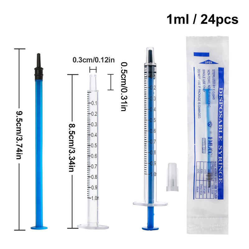 Pack of 24 1 ml Syringes, Sterile Plastic Syringes with Caps, Disposable Syringes 1 ml for Small Pet Feeding and Industrial Scientific Laboratories