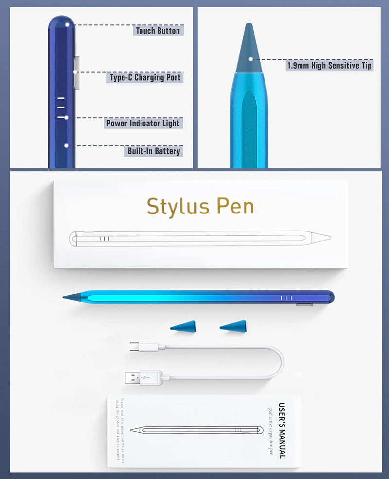TiMOVO Stylus Pen for Apple iPad Palm Rejection Active Digital Tilt Magnetic Stylus Pencil for iPad 9/8/7/6th Generation,iPad Pro 12.9/11,iPad Air 5/4/3,Mini 6/5,Gradient Blue Gradient Blue