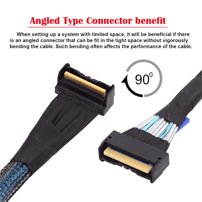 PCI-E 5.0 Mini Cool Edge IO MCIO Angled PCI-E Slimline SAS 8i 74Pin Male to MCIO 74Pin Male Extender Cable 35cm MCIO to MCIO UP