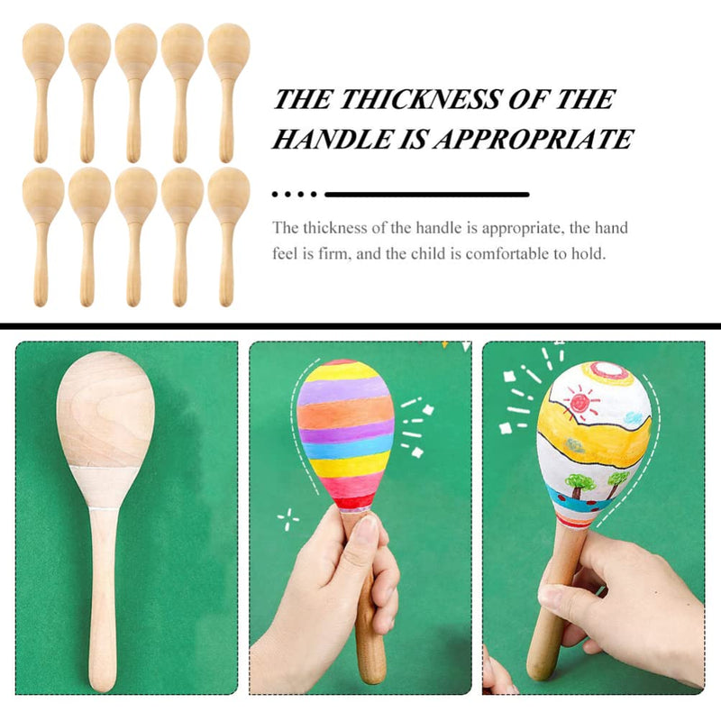 10Pcs Maracas Hand Percussion Rattles DIY Wood Maracas with Crisp Blow Sound for Music Party Favors 7.86X2.36X2.36Inch