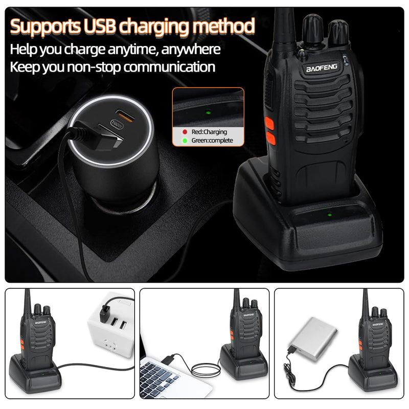 Baofeng Walkie Talkies Long Range Walkie Talkie for Adults with Earpiece Mic Rechargeable 2-Way Radios Handheld Two-Way Radios Transceiver Kids Walky Talky with USB Base Charger for Camping 2pcs with earpiece