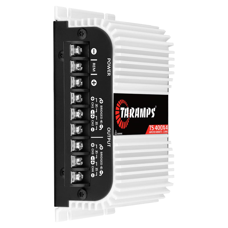 Taramps TS 400x4 400 watts RMS 4 Channels Full Range Car Audio Amplifier, 2 Bridged Channels, RCA Input Class D, Output Power, Multichannel Amplifier System, Small - TS400X4 | Bridgeable outputs, built-in HPF/LPF crossovers and RCA inputs provide flexi...